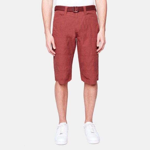 PROJEK RAW Men’s Solid Bungee Burgundy Cargo Capri Short, Size 30" - Picture 1 of 9
